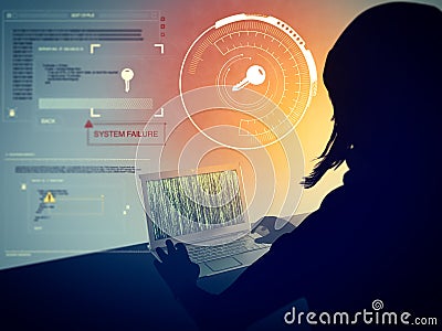Identity theft, personal data acquisitions, fraud. Obtaining content illegally, pirated software. Hacker violating database. Stock Photo