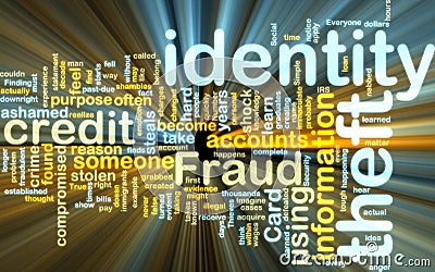 Identity theft wordcloud glowing Cartoon Illustration