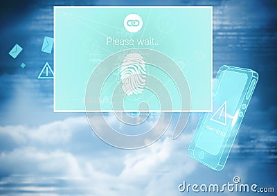 Identity Verify fingerprint mobile App Interface Stock Photo
