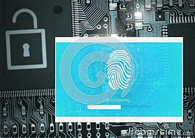 Identity Verify security fingerprint App Interface Stock Photo