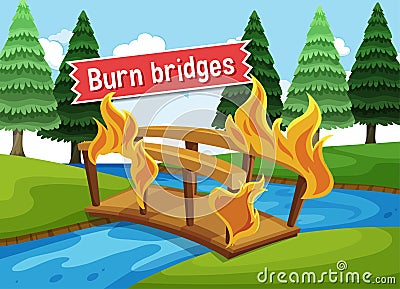 Idiom poster with Burn bridges Vector Illustration