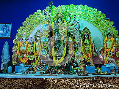 The idol of goddess Durga representing the famous Durga pujo festival of West Bengal, India. Editorial Stock Photo