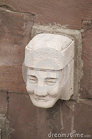 Idol head statue from Tiwanaku Stock Photo