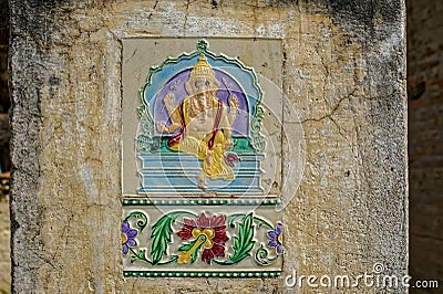 Idol Of Lord Ganesh In Japanese Tile Painting Kaushambi 60km From Allahabad Editorial Stock Photo