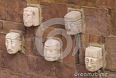 Idol statue heads from Tiwanaku Stock Photo