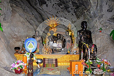 Idols inside cave at Ban Huai Sakae, staircase, Phetchabun, Thailand. Editorial Stock Photo