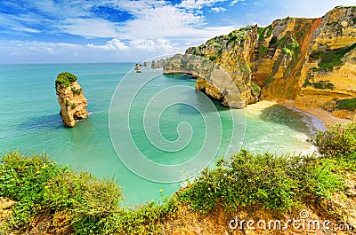 Idyllic beach landscape at Lagos, (Portugal) Stock Photo