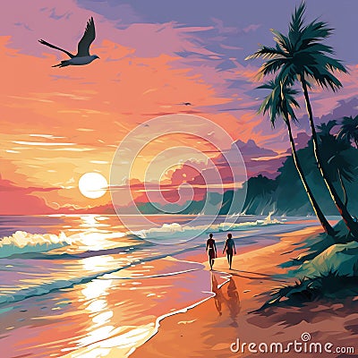 Idyllic beach scene with a sunset Stock Photo
