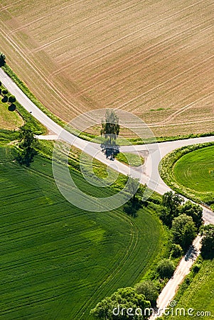 Idyllic countryside with crossroad Stock Photo