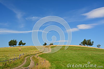 Idyllic countryside scenic meadow and sky view Stock Photo