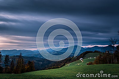 Idyllic green landscape in Slovenia Stock Photo