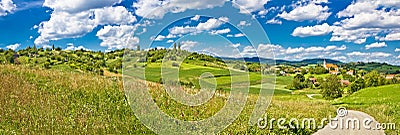 Idyllic green landscape and village Stock Photo