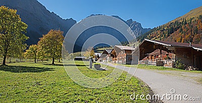 Idyllic hiking resort Eng alps, Karwendel area, in autumn. landscape tirol Stock Photo