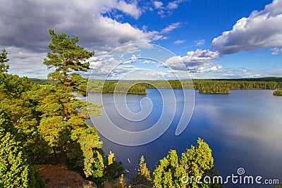 Idyllic lake scenery in Sweden Stock Photo