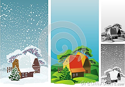 Idyllic landscape with the house Vector Illustration