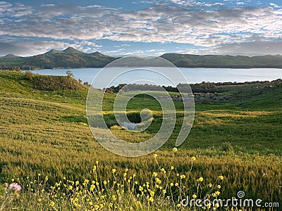 Idyllic Landscape With Lake Stock Photo