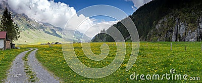 Idyllic panorama mountain landscape near Klausenpass in the Swiss Alps in Glarus Editorial Stock Photo