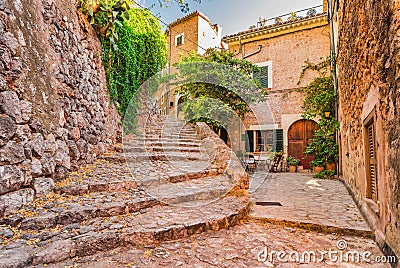 Idyllic patio front yard in mediterranean village Stock Photo