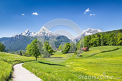 Idyllic summer landscape in the Alps, Bavaria, Germany Stock Photo