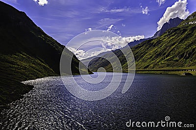 Idyllic summer landscape with clear mountain lake Stock Photo