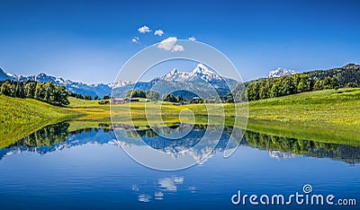 Idyllic summer landscape with clear mountain lake in the Alps Stock Photo