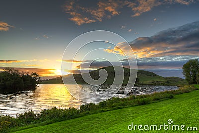 Idyllic sunset scenery at Lough Gur Stock Photo