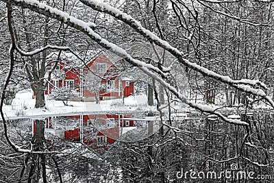 Idyllic Swedish winter view Stock Photo