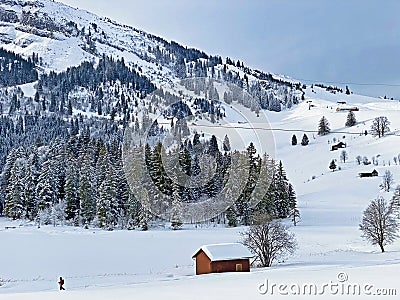 Idyllic Swiss alpine mountain huts Editorial Stock Photo