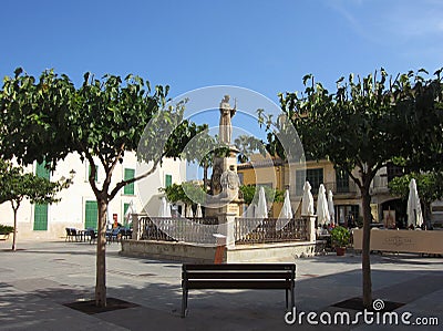 Idyllic town square in Petra, Mallorca, Spain Editorial Stock Photo