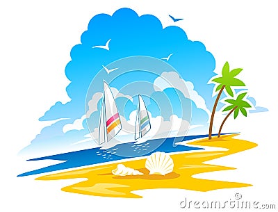 Idyllic tropical beach Vector Illustration
