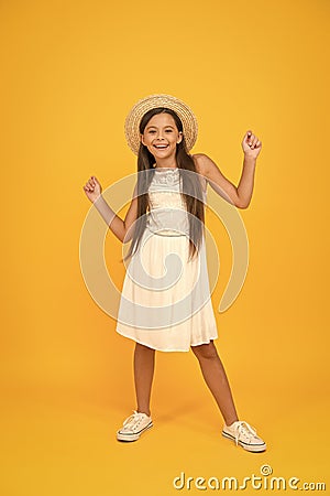 idyllic vacation. fashion for sunny weather. childhood happiness. small girl has natural beauty. happy childrens day Stock Photo