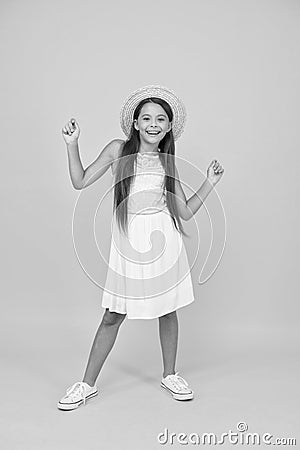 idyllic vacation. fashion for sunny weather. childhood happiness. small girl has natural beauty. happy childrens day Stock Photo