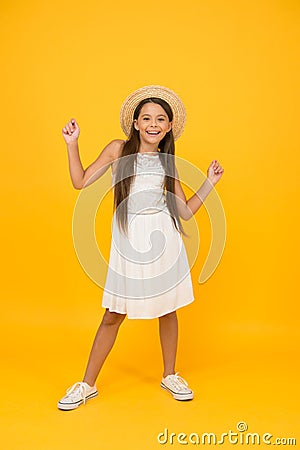 Idyllic vacation. fashion for sunny weather. childhood happiness. small girl has natural beauty. happy childrens day Stock Photo