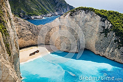 Idyllic view of beautiful Navagio Beach on Zakynthos Island in Greece Stock Photo