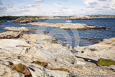 Idyllic view from rock on the sea. Stock Photo
