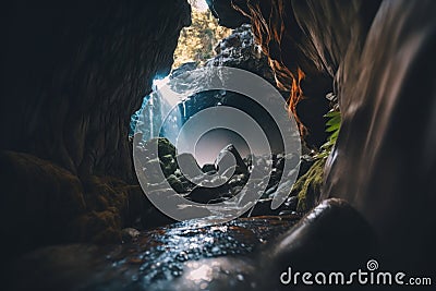 ient, mesmerizing water flowCascading Waterfall: Unreal Engine 5's Hyper-Detailed Bokeh and Color-Coded Depths Stock Photo