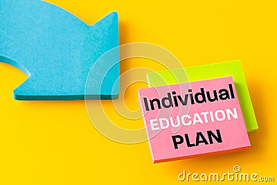 IEP Individual Education Plan symbol. Written on colorful cards, beautiful yellow background, positive bright colors, Pointing Stock Photo