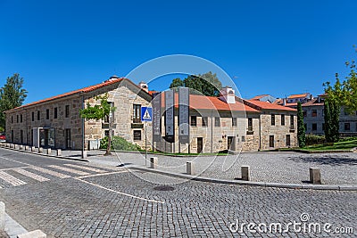 Iew at the exterior front and lateral facade Casa da Ribeira Museum on Viseu city Downtown Editorial Stock Photo