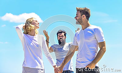 If any of you has reasons why these two should not be married. Love triangle. Partners relations. Difficult Stock Photo