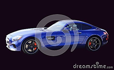 Mercedes AMG GT Blue on Black Background Editorial Stock Photo