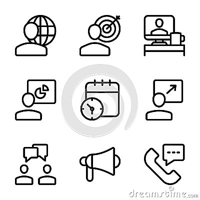 Meeting, Workplace, Business Communication Line Icons Vector Illustration