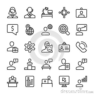 Meeting, Workplace Line Icons Set Vector Illustration