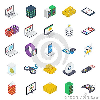 Game Equipments Isometric Icons Pack Vector Illustration