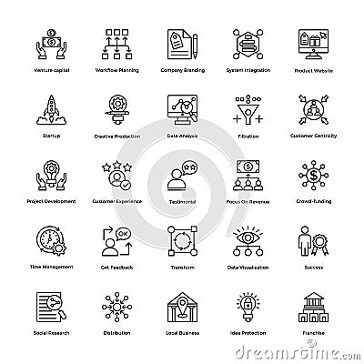 Project Management Line Vector Icons Set 5 Stock Photo