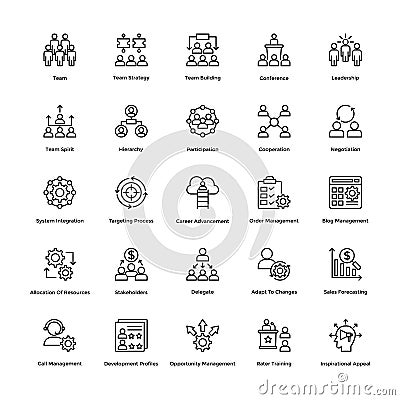 Project Management Line Vector Icons Set 3 Stock Photo