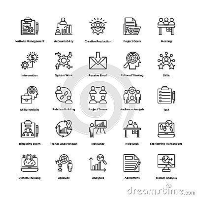 Project Management Line Vector Icons Set 19 Stock Photo