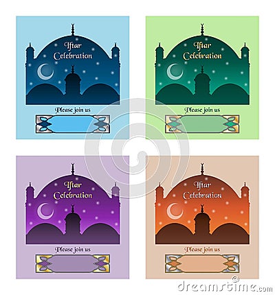 Iftar celebration invitation with dome and mosque Vector Illustration