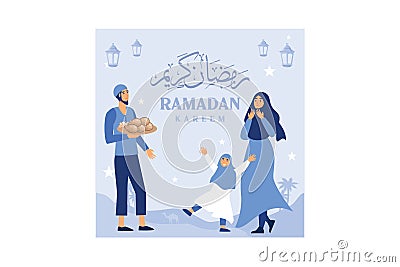 Iftar Eating After Fasting feast party concept. Vector Illustration