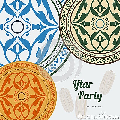 Iftar Party Vector Background with Turkish Pattern Vector Illustration