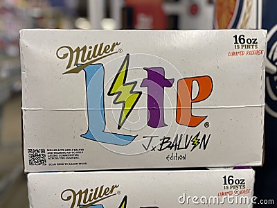 IGA Grocery store Miller Lite beer colorful 12 pack golf themed display Editorial Stock Photo